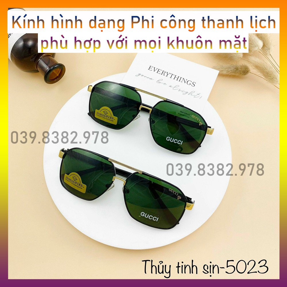 Kính mát Nam chống nắng tia UV400 chống bụi tròng kính bằng đá cao cấp gọng kim loại kiểu phi công thời trang