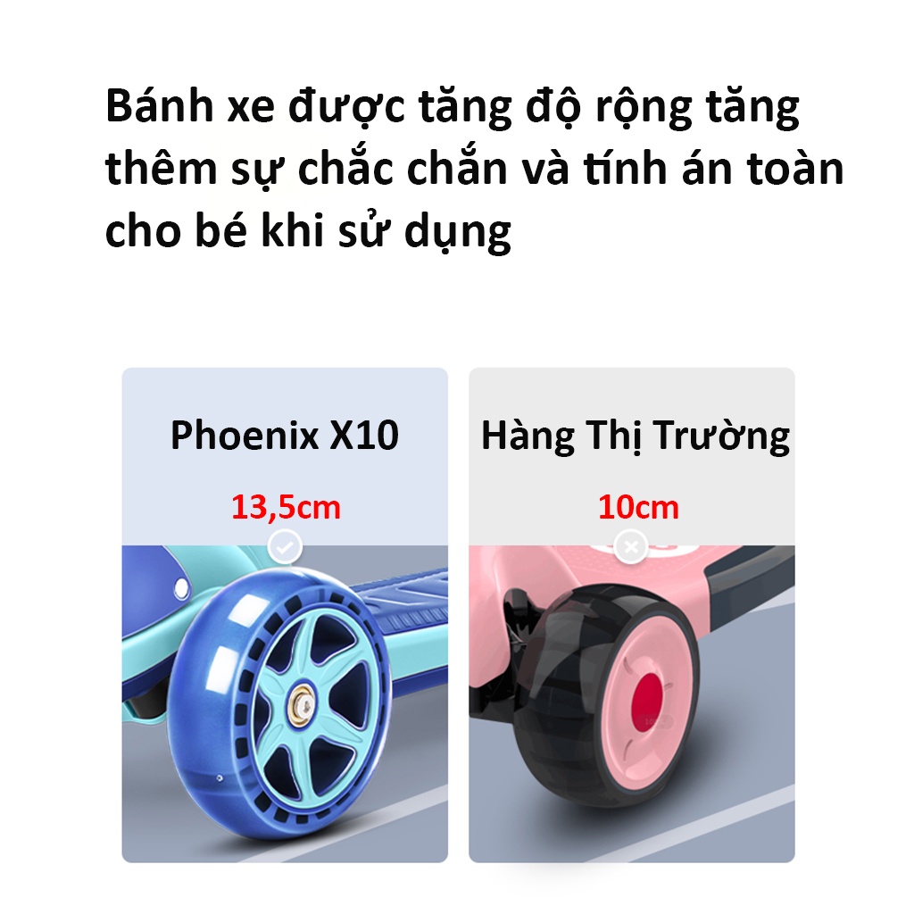 Xe scooter cho bé có phát nhạc, chịu tải 60Kg, 3 bánh to phát sáng vĩnh cửu - Scooter cao cấp Phoenix | BH 12 Tháng