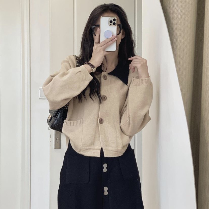 Áo Cardigan Len Dáng Croptop Pha Màu Cổ M099-Violet | BigBuy360 - bigbuy360.vn