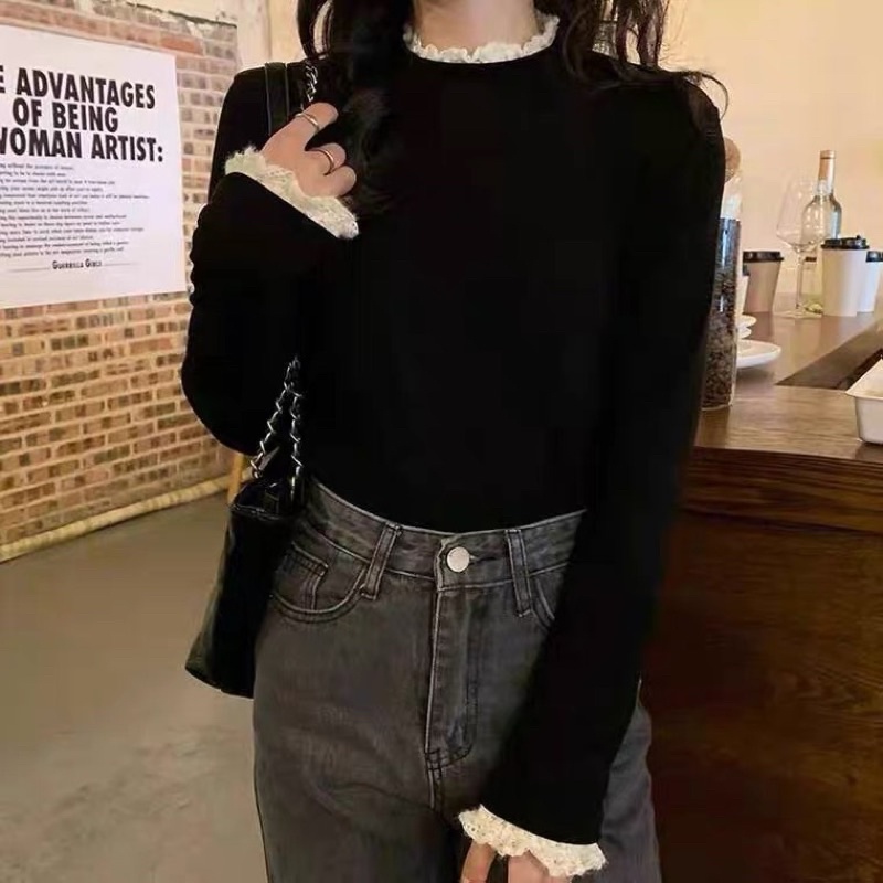 Áo tiểu thư tay dài phối ren