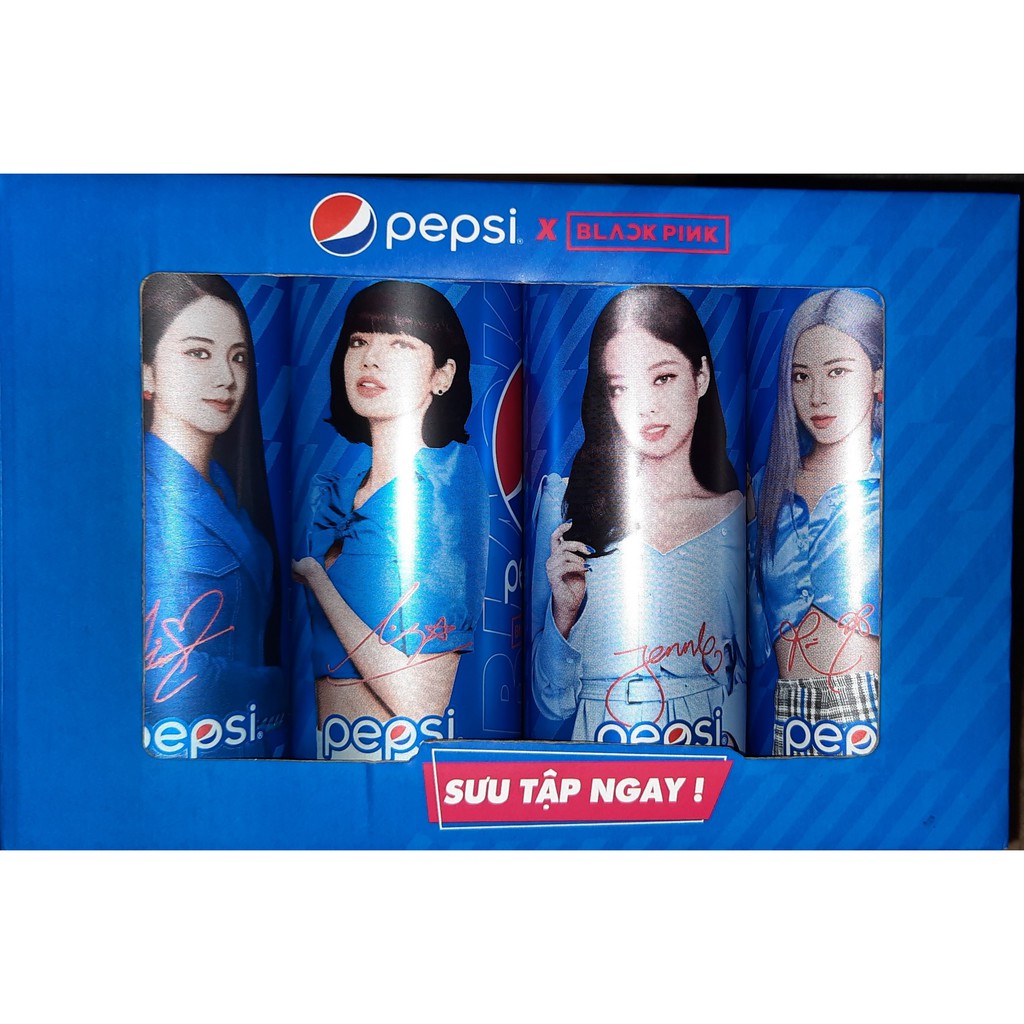 [PHIÊN BẢN GIỚI HẠN CỦA PEPSI X BLACKPINK] Hộp 4 lon Pepsi đủ 4 nhân vật có chữ ký