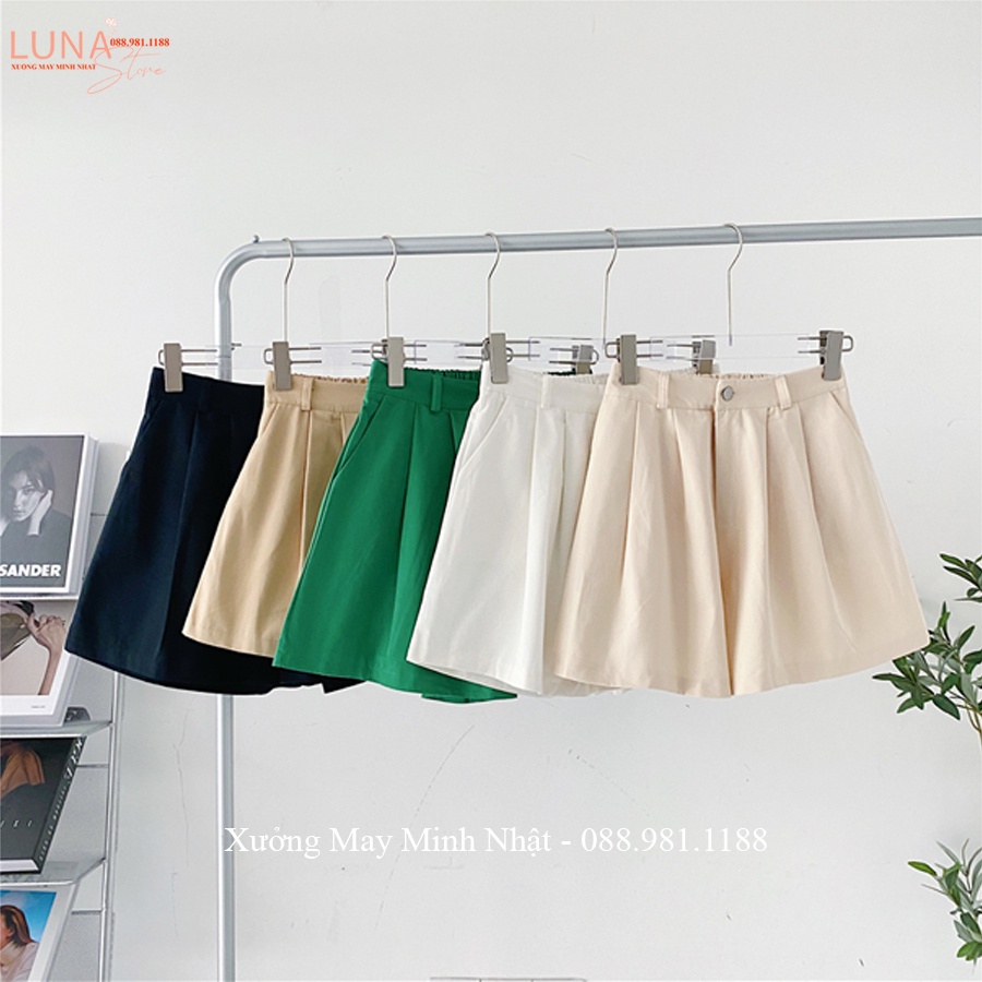 Quần đùi nữ lưng chun thun sau cúc khóa thật chất vải kaki thô dáng quần short nữ cạp lưng cao mặc ở nhà đi biển chơi hè