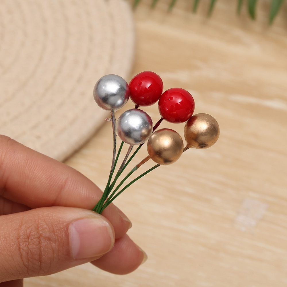 Set 50 Quả Cherry Nhân Tạo Màu Đỏ / Vàng / Bạc Trang Trí Cây Thông Giáng Sinh DIY