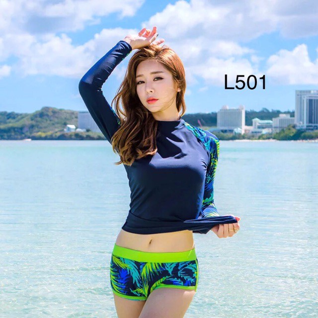 Bikini dài tay loại tốt che nắng đi biển đồ bơi cạp cao kín đáo Hàn Quốc - Siêu HOT | BigBuy360 - bigbuy360.vn