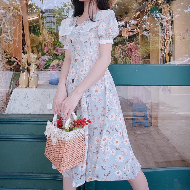 ĐẦM HOA MIDI CỔ BÈO