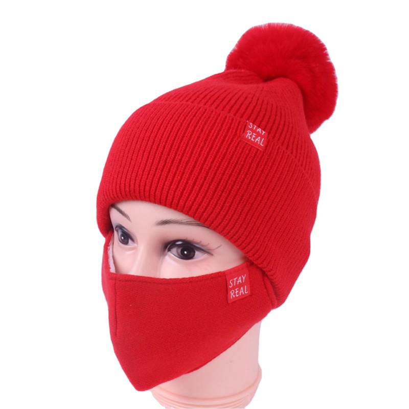 Mũ Beanie Dệt Kim 2 Trong 1 Phối Cục Bông In Chữ Chống Bụi Bẩn Thời Trang Mùa Đông Cho Nam Và Nữ