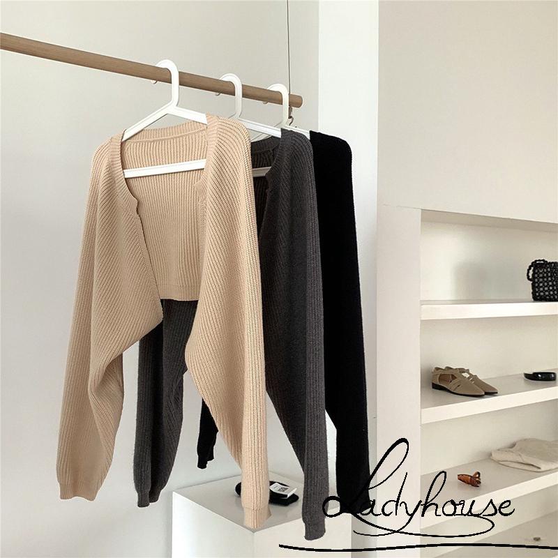 Áo khoác cardigan dệt kim dáng rộng dài tay thời trang cho nữ LD
