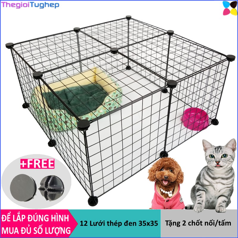 Chuồng mèo, chuồng chó lắp ghép (BÁN LẺ từng tấm 35x35 cm) bằng lưới thép, tấm nhựa, tặng 2 chốt/ tấm