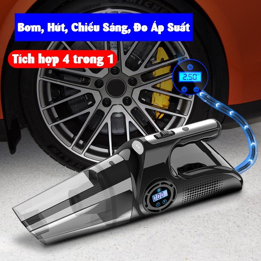 Máy hút bụi kèm bơm lốp ô tô không dây màn hình điện tử .