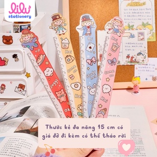 Thước kẻ cute đa năng xếp hình dễ thương 15 cm có giá đỡ đi kèm có thể tháo rời tiện lợi