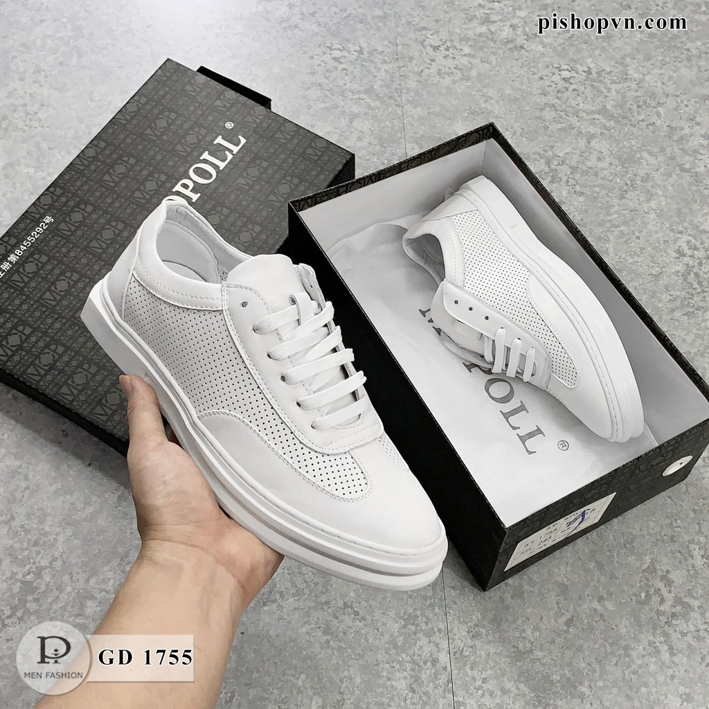 Giày nam Sneaker Mopoll màu trắng thể thao đục lỗ thoáng khí cao cấp htstore