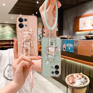 Ốp Điện Thoại Màu Kẹo Mạ Điện Có Giá Đỡ Hình Gấu Cho OPPO Reno 8 7 Pro 8Z 8T 7Z
