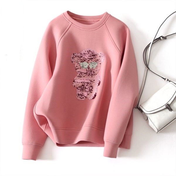 Áo Khoác Sweater Thu Đông Hàn Quốc 2021 Dáng Rộng Thiết Kế Mỏng Đính Kim Sa Hình Gấu Dễ Thương Cho Nữ