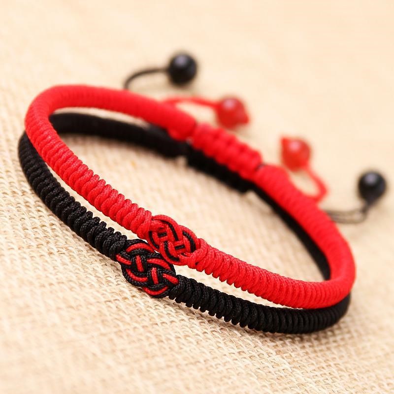 [Ready Stock] National Style Black Red String Couple Bracelet/Classic Braided Lucky Knots Hand Rope for Women Men Jewelry Best Gift