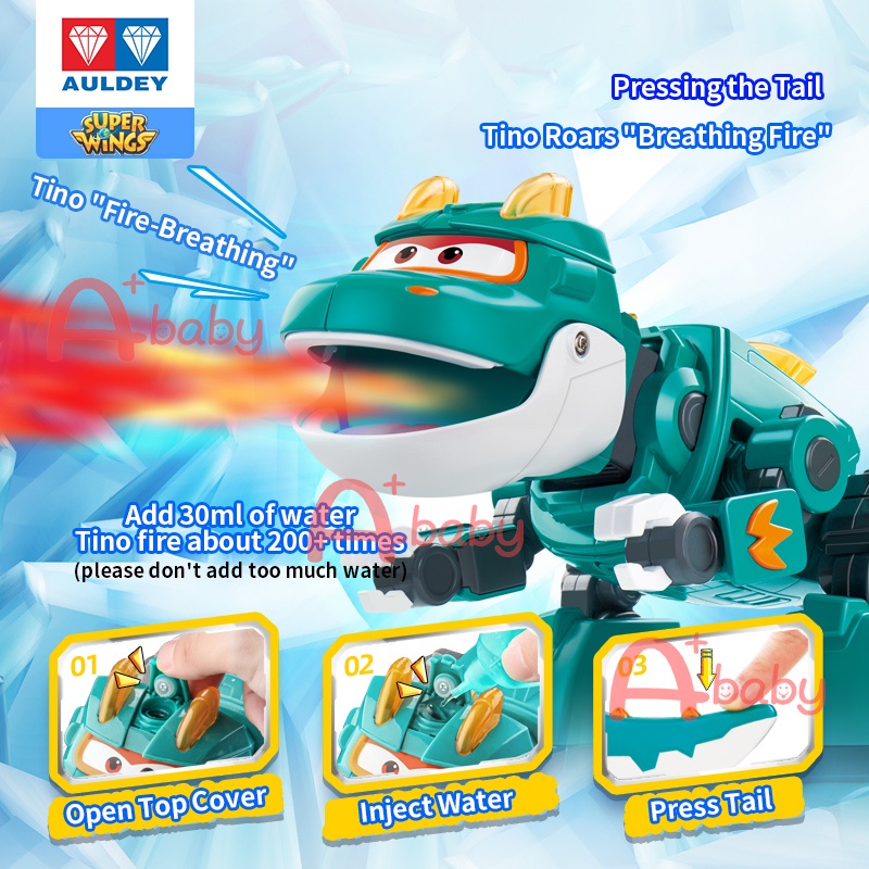 Super Wings Tino Robot Đồ Chơi Chính Hãng Có Âm Thanh &amp; Ánh Sáng &amp; Phun Nước &quot;Fire-Breathing&quot; Làm Quà Tặng Cho Trẻ Em