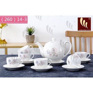 BỘ ẤM CHÉN KÈM ĐĨA HỌA TIẾT HOA ĐÀO TRẮNG