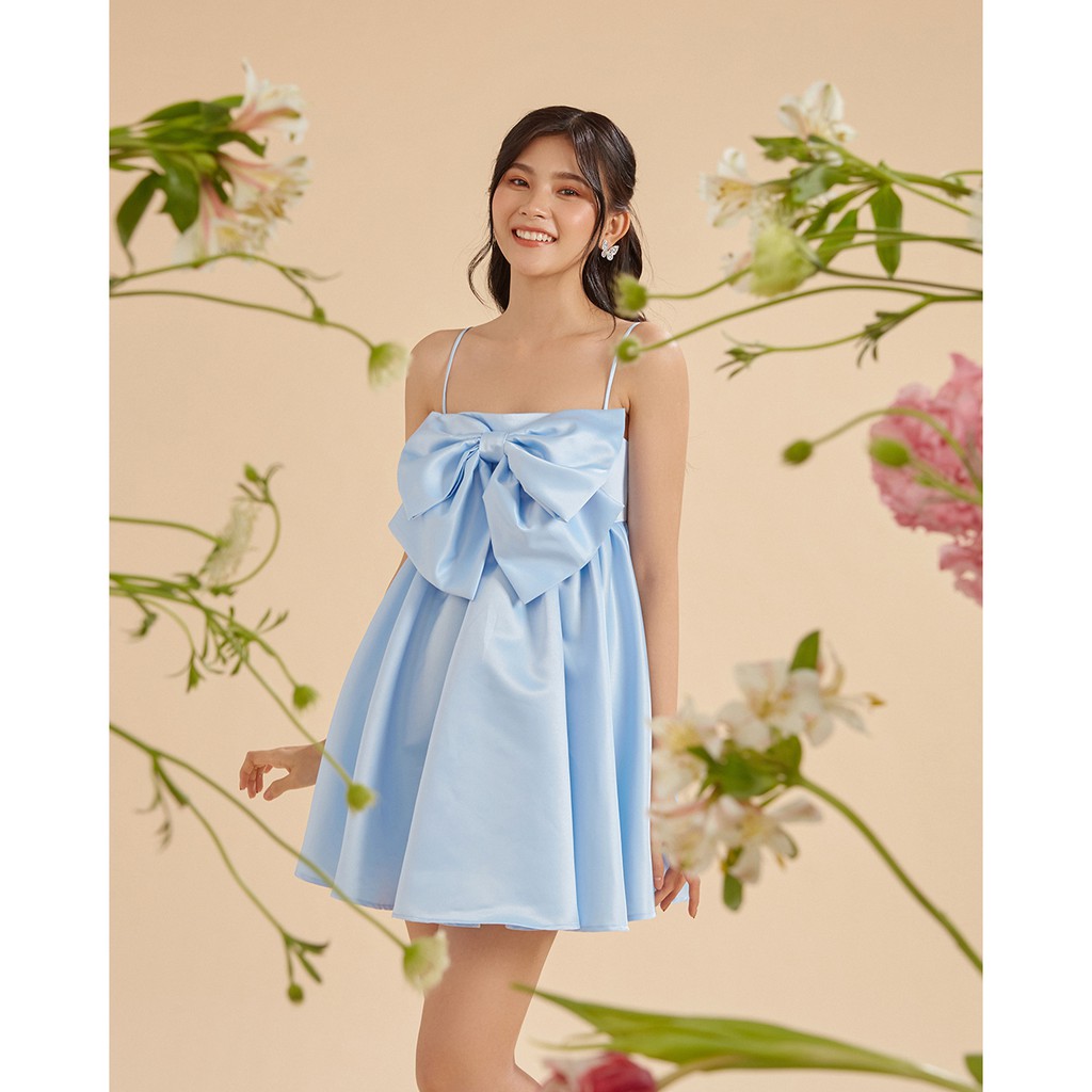 Đầm suông SheByShj hai dây nơ màu xanh dương - Blue Bowtie Dress