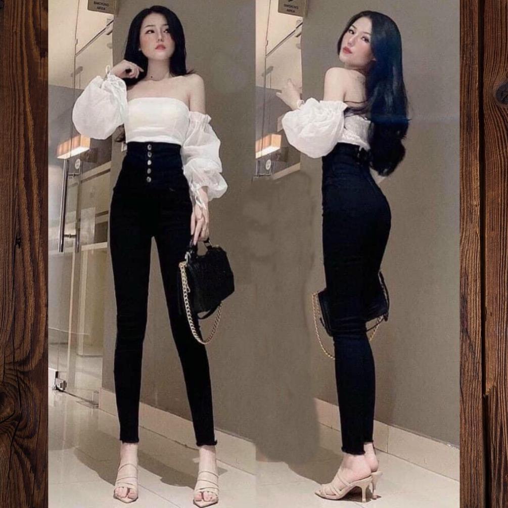 XẢ Quần jean Nữ XM661DR- Quần Bò Nữ Đen Trơn Lưng Siêu Cao Tôn Dáng 5 Nút Chuẩn Skinny Có size đại