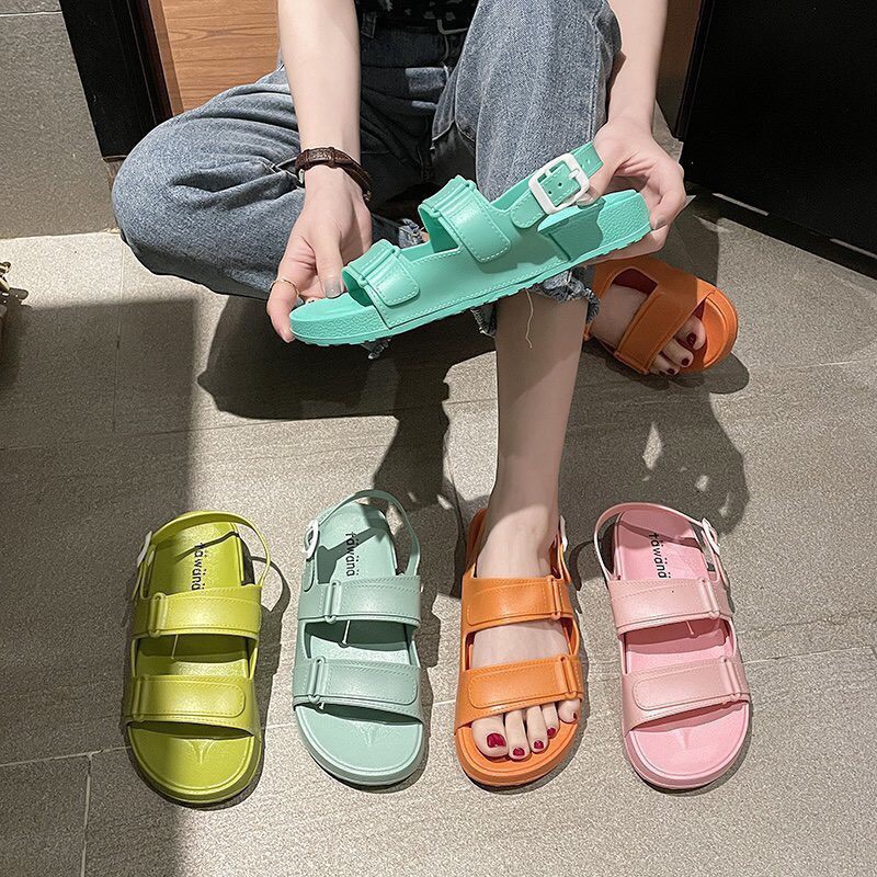 Dép Sandal Nữ 2 Quai Nhiều Màu Xanh Hồng Rực Rỡ Chất Liệu Cao Su Êm Mềm