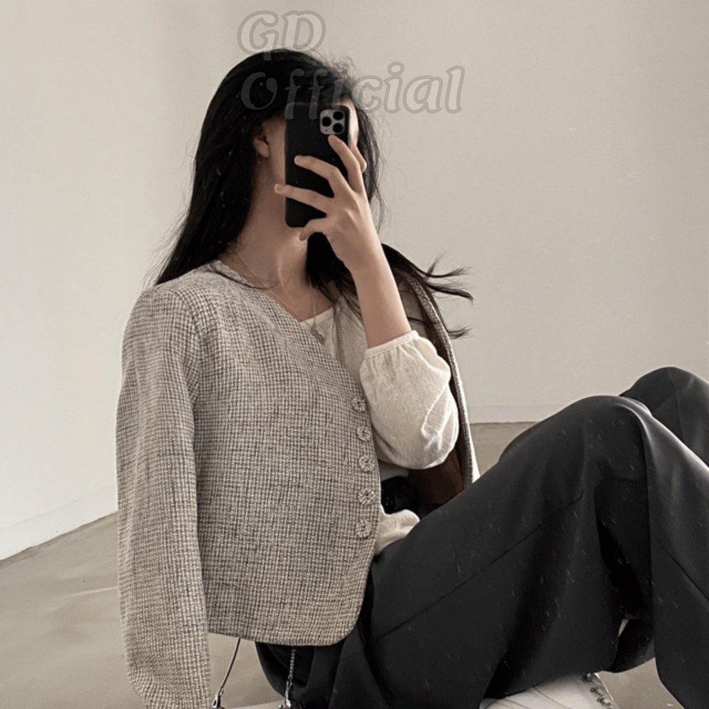 K14|Áo khoác blazer dáng ngắn cá tính cho nữ dài tay công sở thanh lịch gd_order