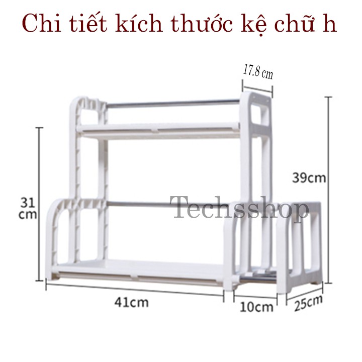 Kệ Nhà Bếp Chữ h 2 Tầng Đựng Hủ Gia Vị Có Khe Để Dao Móc Treo Đa Năng Có Thanh Inox Khung Để Tấm Thớt