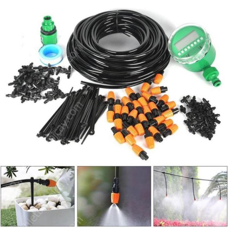 Combo bộ tưới cây tự động gồm 20 đầu tưới phun sương, 20m dây dẫn nước, 1 đồng hộ đặt thời gian tưới tự động và phụ kiện