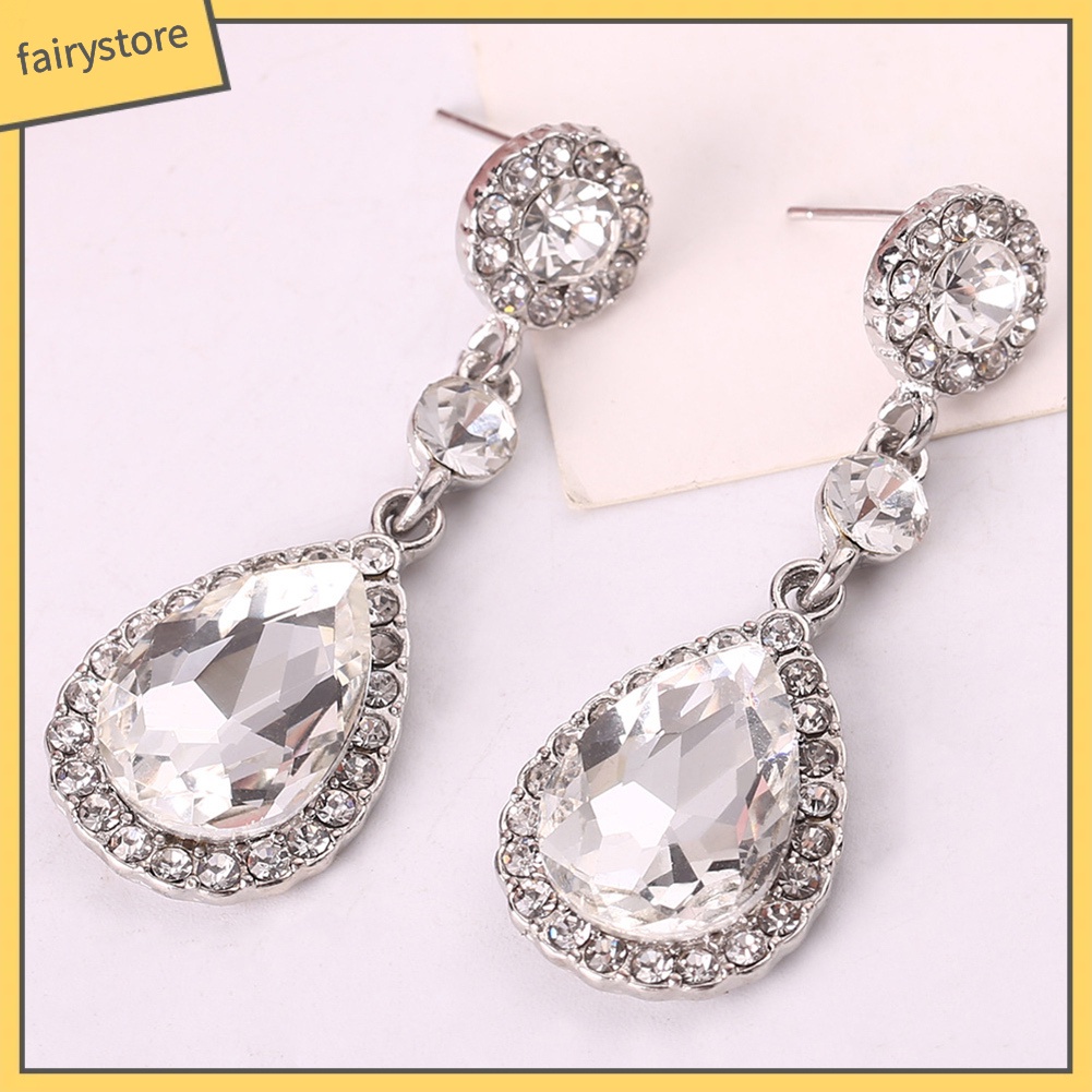 Hoa Tai Dáng Dài Hình Giọt Nước Đính Đá Lấp Lánh Cho Nữ