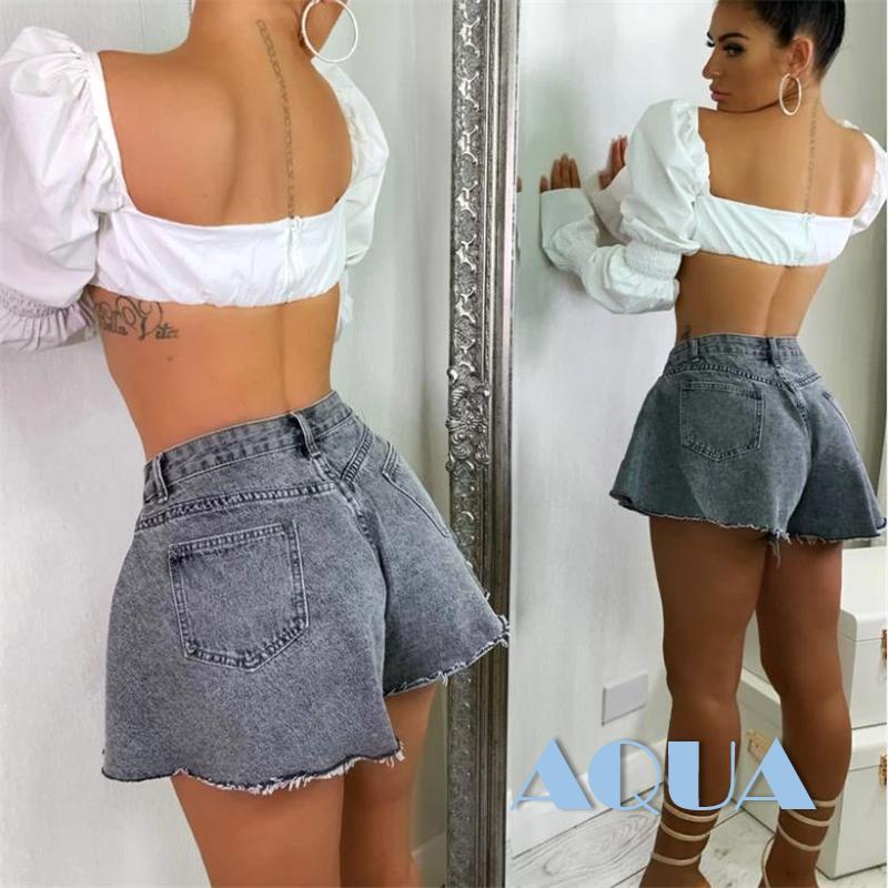 Anana Quần Short Denim Nữ Ống Loe Rộng Màu Trơn Lưng Vừa / Hồng / Xám / Trắng