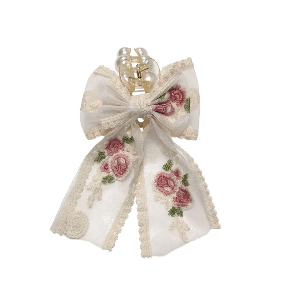 Fashion Elegant Large Size Pearl Resin Hair Claw Ponytail Barrettes Lace Bowknot Women Girl Hairpin Hair Clips Hair Accessories