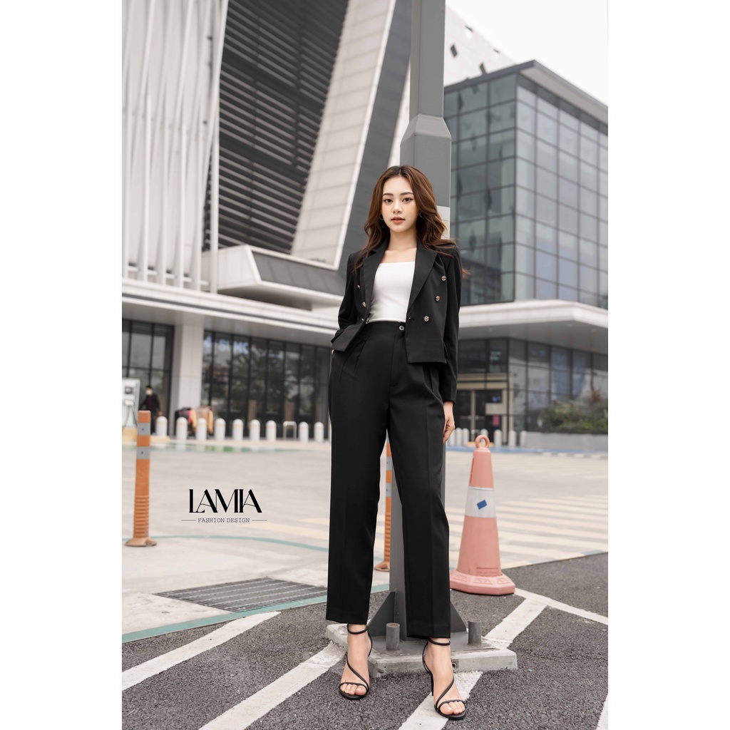Set vest công sở nữ Lamia Design LUXE001 màu đen tuyền dáng ngắn crop top sang trọng hiện đại