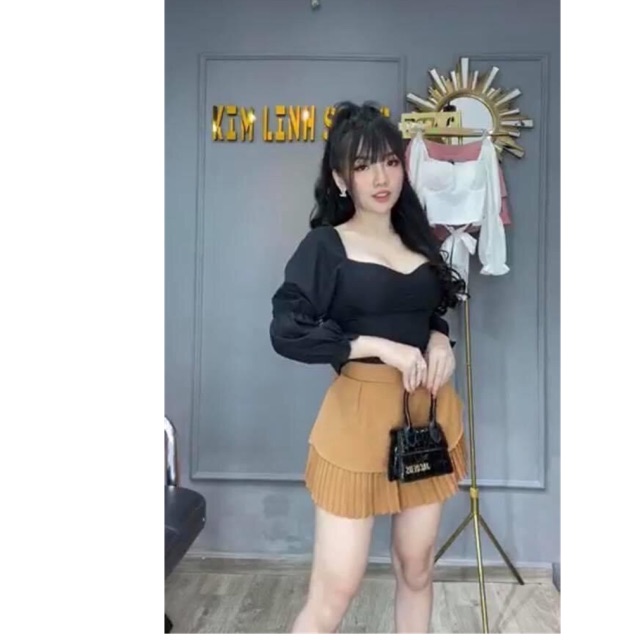 Áo kiểu nhún lưng nơ kèm mút ngực
