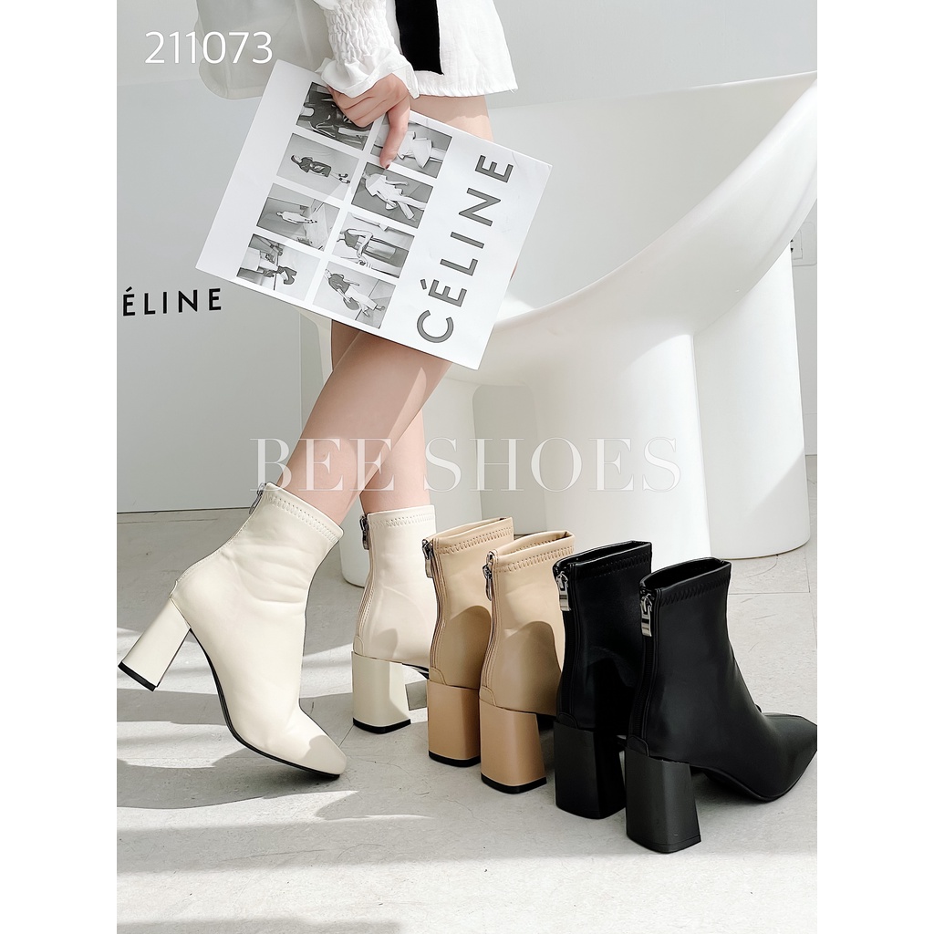 BEESHOES - BOOT NỮ DA MỀM MŨI VUÔNG - BOOT NỮ GÓT ĐẾ TRỤ CAO 5CM CÓ SẴN MÀU ĐEN - KEM - BE 211073