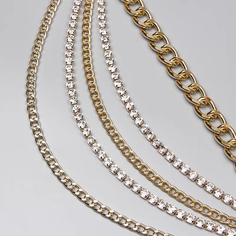 [ New] Dây xích thắt lưng quần 5 tầng đính đá sang chảnh Dây xích 2 màu Yams Closet