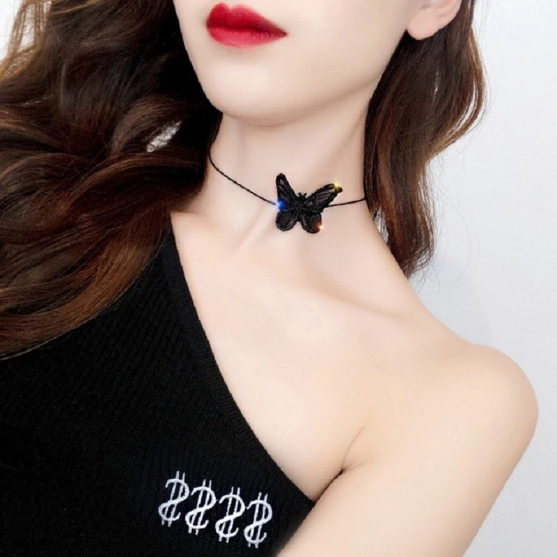 Vòng cổ hình bướm ren màu trắng/ đen phong cách Âu Mỹ quyến rũ