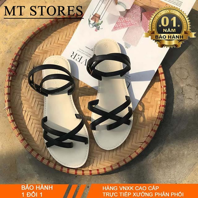 DÉP SANDAL NỮ QUAI NGANG ĐẾ THẤP - Dép sandal nữ đi học đế thấp MTSTORES400