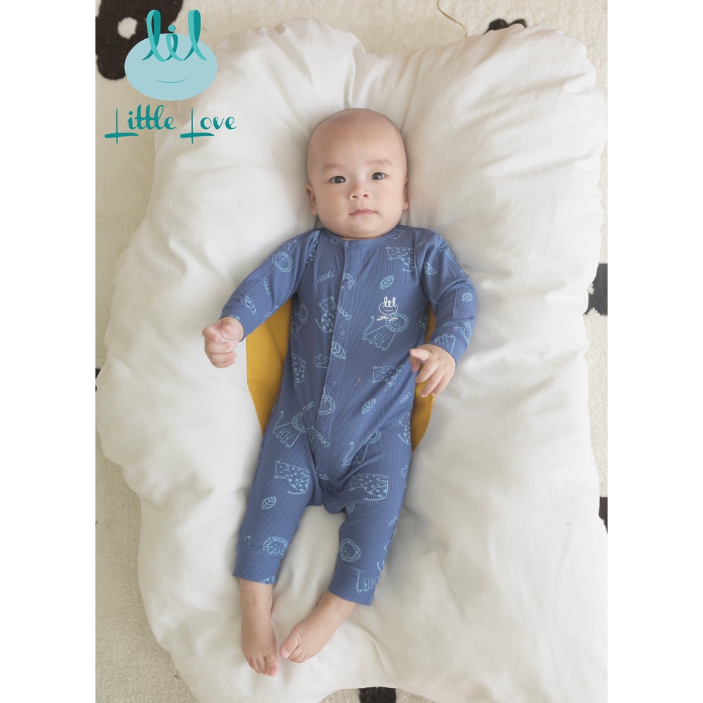Bộ body dài tay liền thân chất liệu vải tăm in tràn cho trẻ từ 0-6m little love