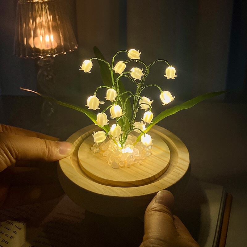Đèn ngủ, LED ngủ để bàn hình hoa linh lan trong lồng kính decor phòng siêu đỉnh - Quà tặng sinh nhật ý nghĩa