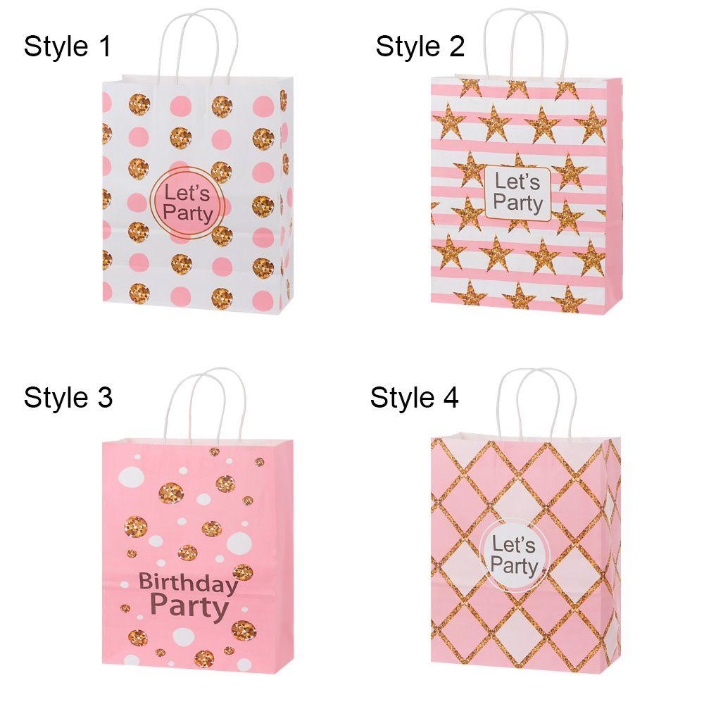 ♕Thú Nhồi Bông♕ Túi Giấy Kraft Màu Hồng Dễ Thương Dùng Đựng Kẹo Cho Bé