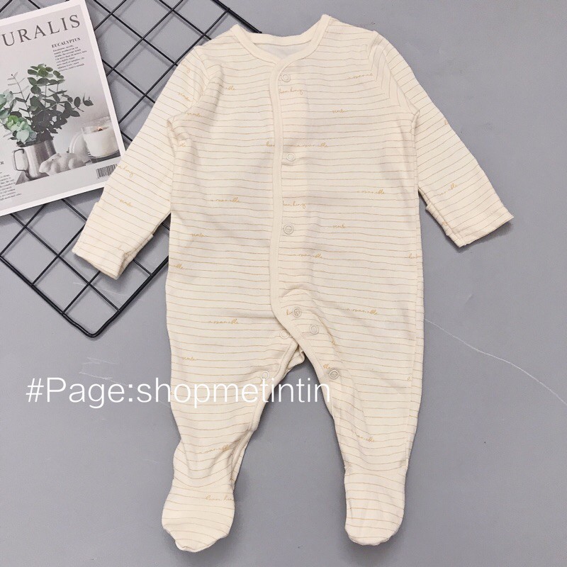 Body liền tất cotton cho bé (kẻ.chữ.vàng 3m:3-5kg)