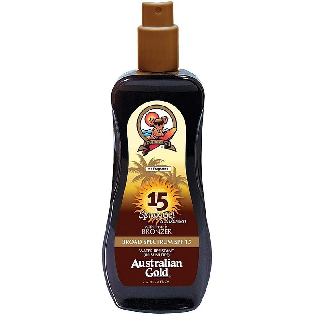 Dầu nhuộm da Australian Gold SPF 15 Spray Gel Sunscreen with Instant Bronzer 237ml (Mỹ)