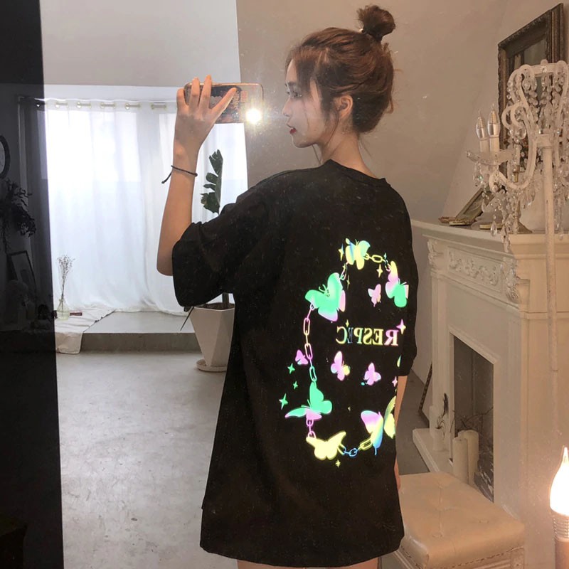 Áo thun phản quang tay lỡ nam nữ Bướm pro