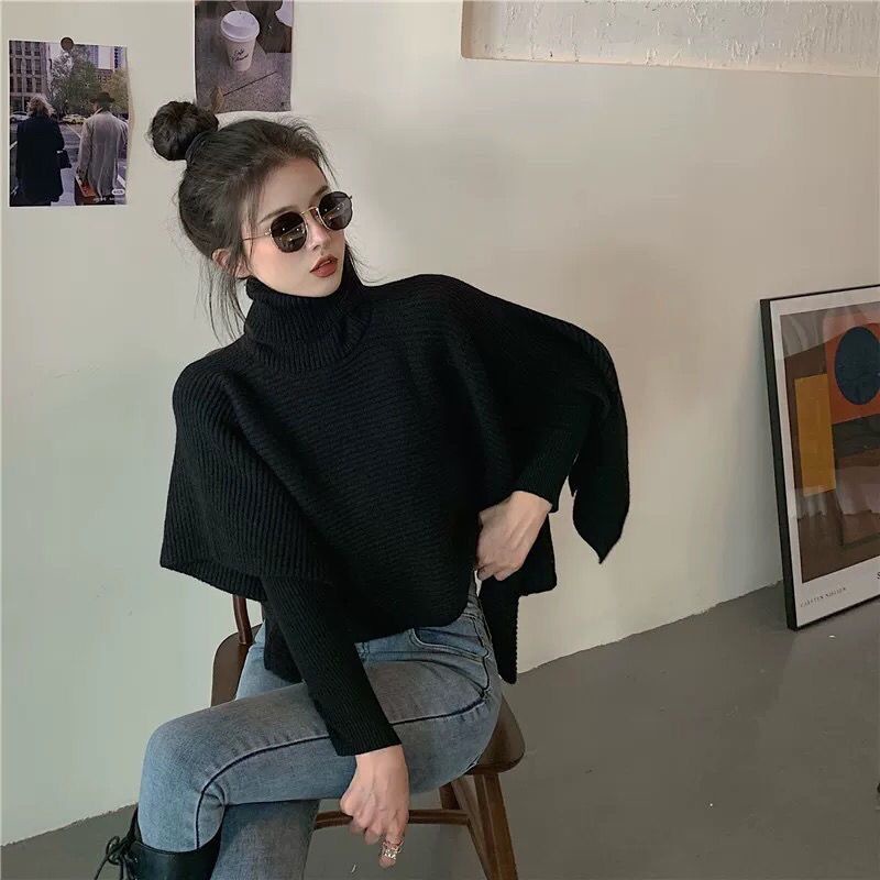 áo sweater cổ cao thiết kế đơn giản thời trang phong cách Hàn Quốc