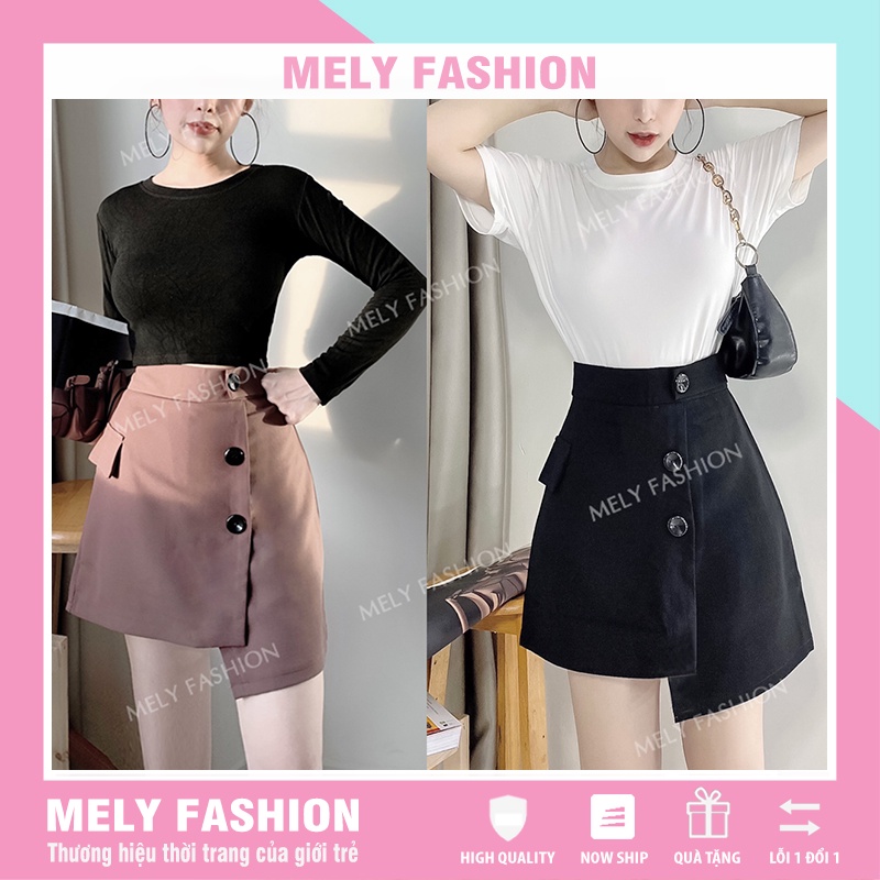 Chân váy ngắn chữ A lưng cao vạt lệch 3 khuy phong cách trẻ trung năng động phong cách Hàn Quốc Mely Fashion CV05