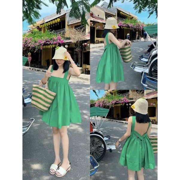 Đầm Suông bbd Maxi Phối Dây Chéo Lưng Cá Tính Dáng ngắn Dễ Thương Tiểu Thư Thời Trang Nữ Đi Chơi Đi biển ATN CLOTHING