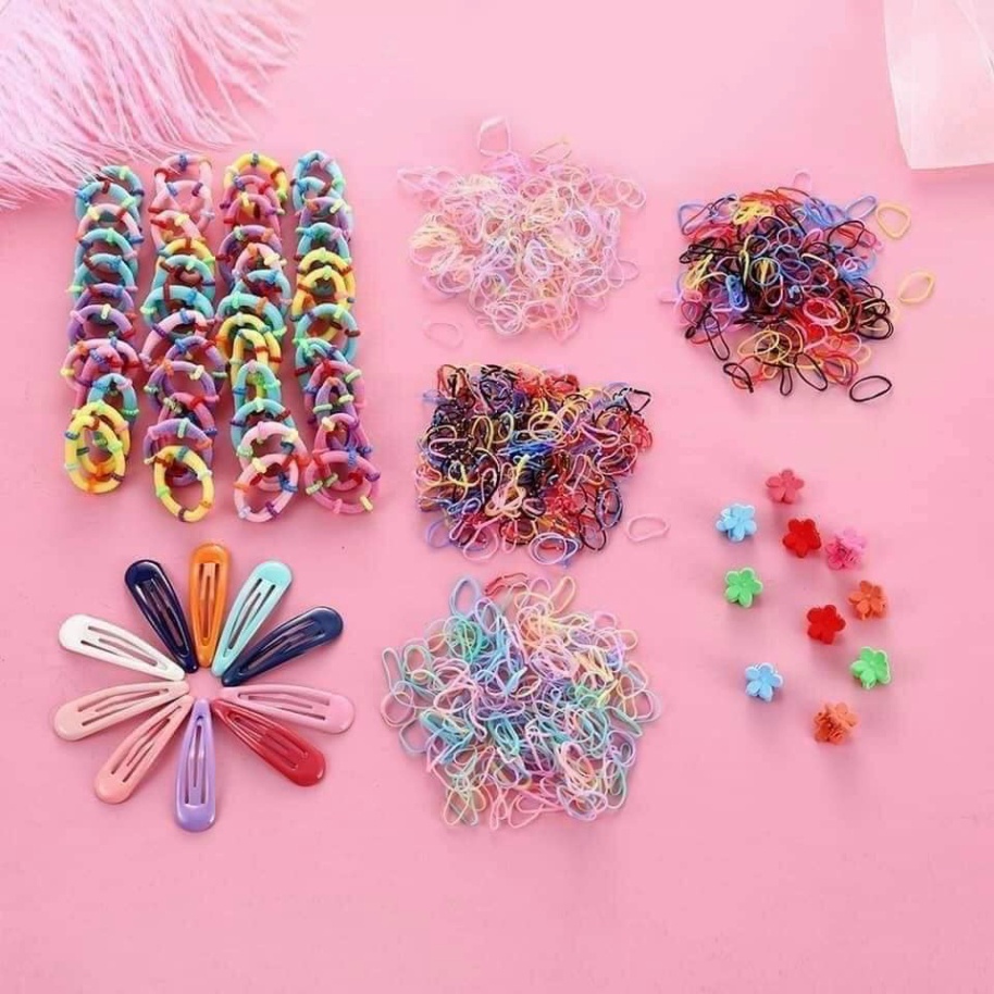 Hộp Chun Buộc Tóc set 780 Chi Tiết Nhiều Màu, Siêu Xinh Cho Bé