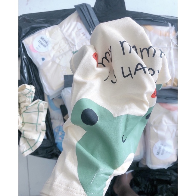 Bộ quần áo thun lạnh Minkymom hoạ tiết hình thú quần kẻ caro mềm mịn mát cho bé 5-15kg