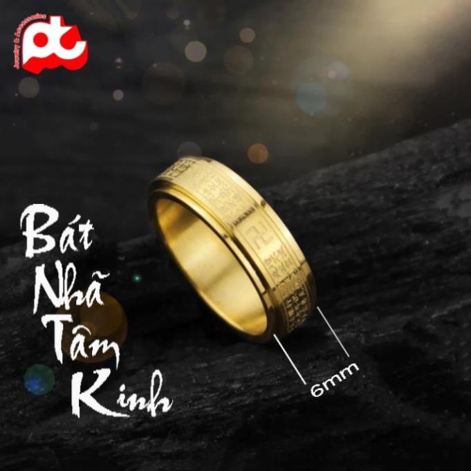 Nhẫn nam cao cấp hot inox rẻ đẹp kiểu bát nhã tâm kinh titan không gỉ ahihi.officialstore bảng 6mm mạ vàng PTNNA08