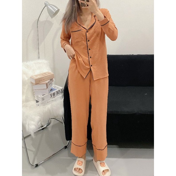 bộ đồ ngủ nữ pijama cao cấp vải nhung tăm hàng thiết kế tay dài cực kì mềm mại cổ chữ V  không gây kích ứng da | BigBuy360 - bigbuy360.vn