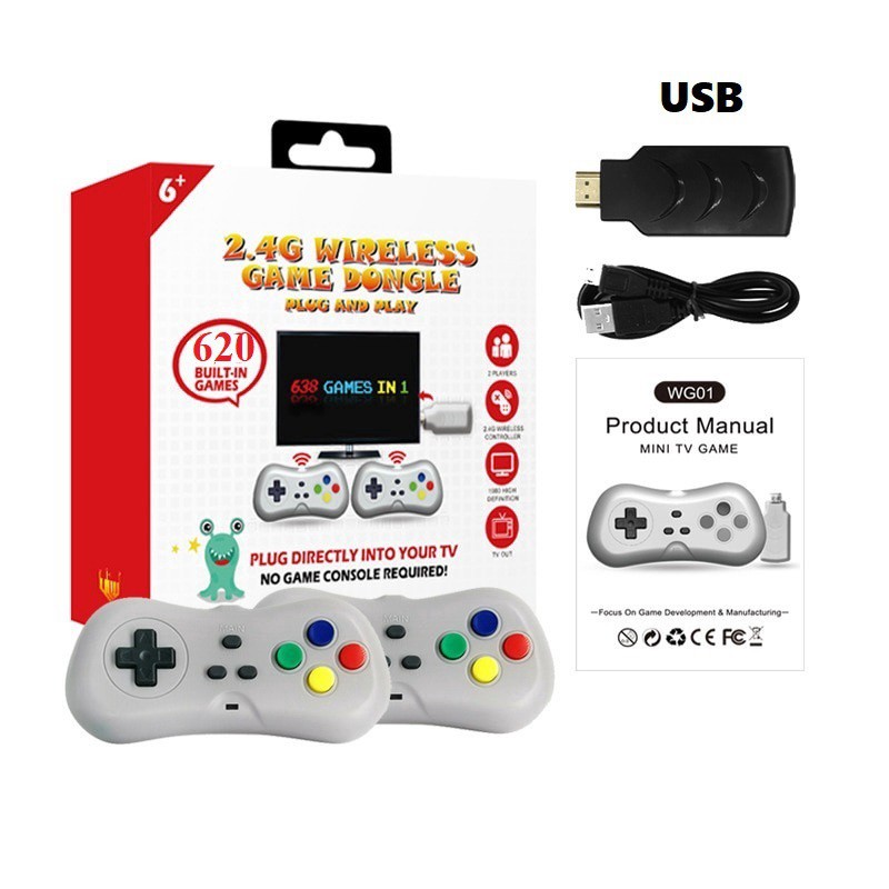 620 Game Tuổi Thơ Máy Chơi Game USB TV Tay Cầm Không Dây Cổ Điển Mini, Tích Hợp Trò Chơi 8 Bit Cổ Điển 620 Đầu Ra AV