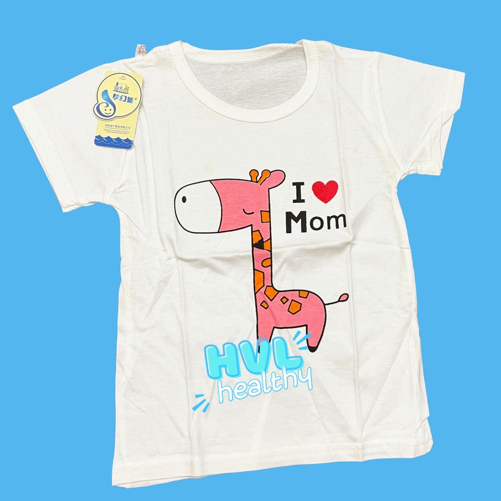 Áo phông ngắn tay trơn bé trai bé gái, Áo thun hè cho bé chất vải Cotton cao cấp co giãn mềm mại, hình hươu cao cổ